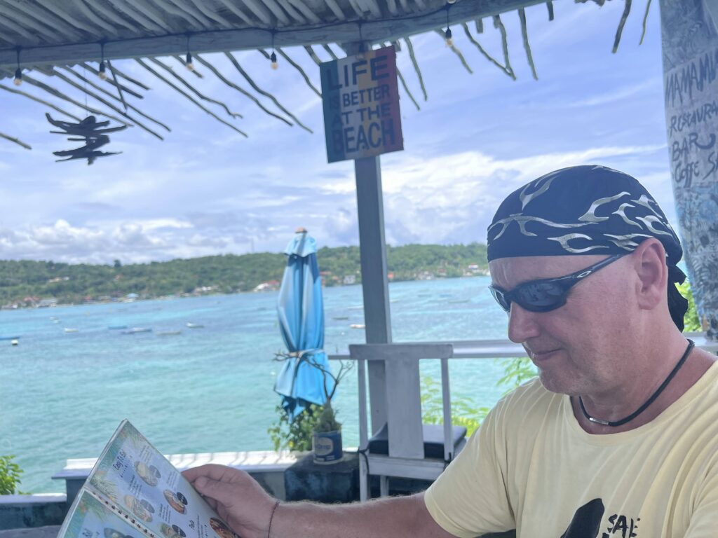 Enjoying a meal in Nusa Lembongan