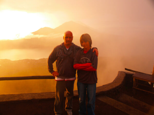 Marc and his son climbing Mt Batur for sunrise